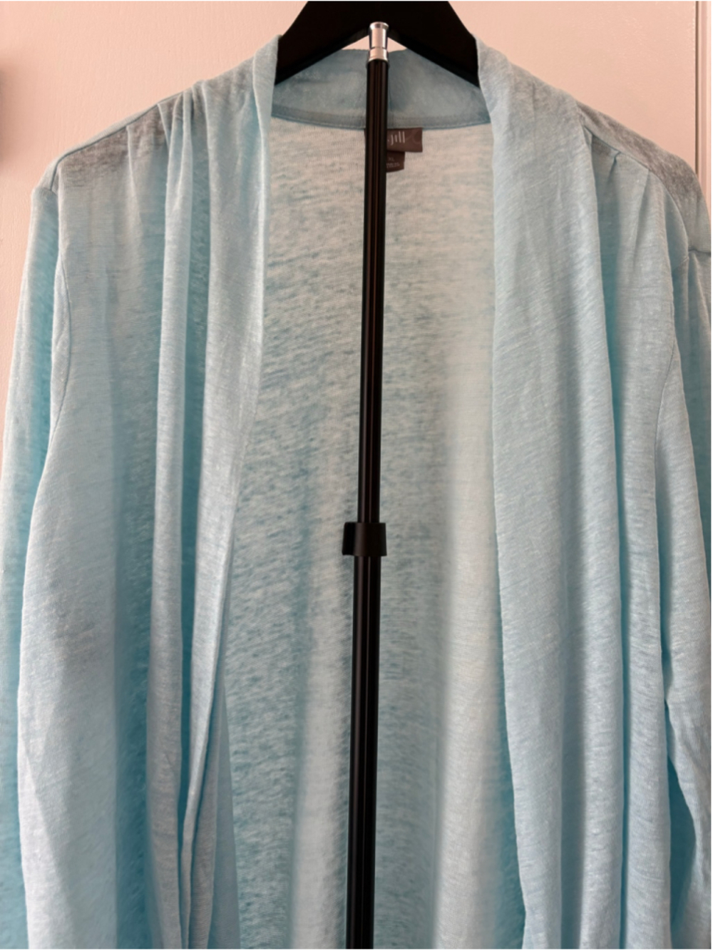 J. Jill 100% Linen Open Front Cardigan Sweater XL Aqua Blue Tie Hem Light - Picture 2 of 11